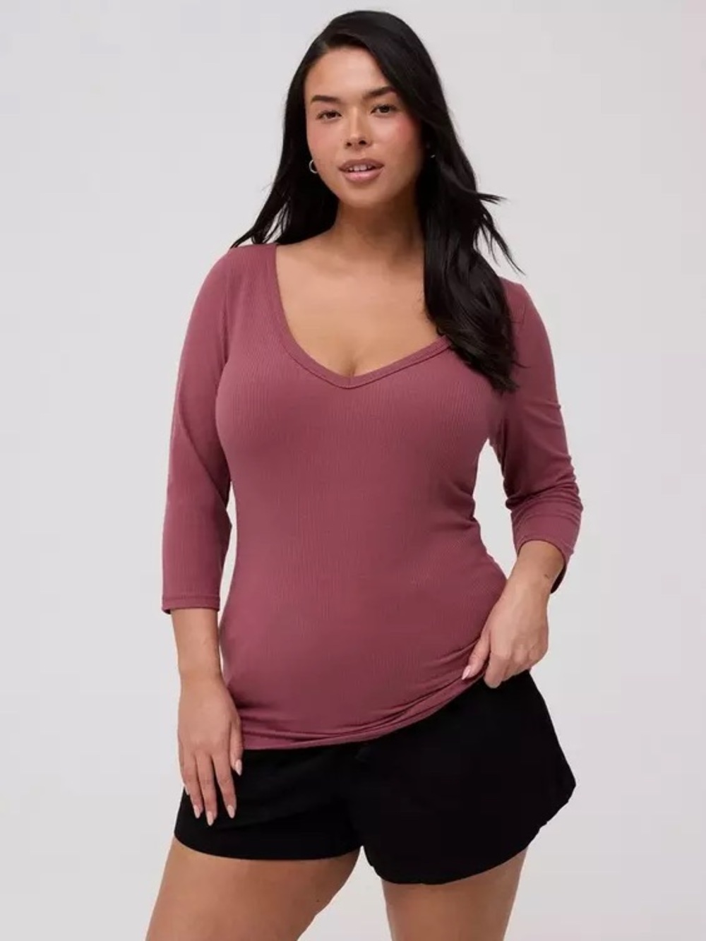 Torrid Supersoft Rib V-Neck 3/4 Sleeve Top